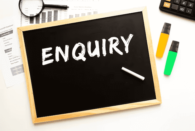 Visual representation of 'enquiry' in a word cloud, surrounded by terms like information, gathering, and process